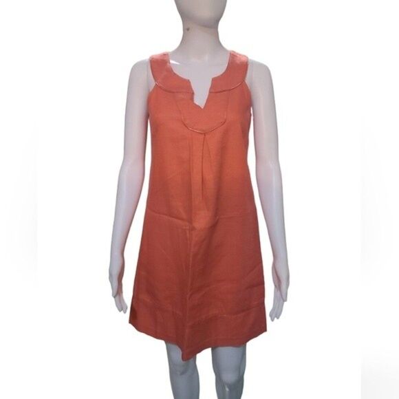Loft Coral Orange Sleeveless Cotton Shift Dress - Picture 2 of 6